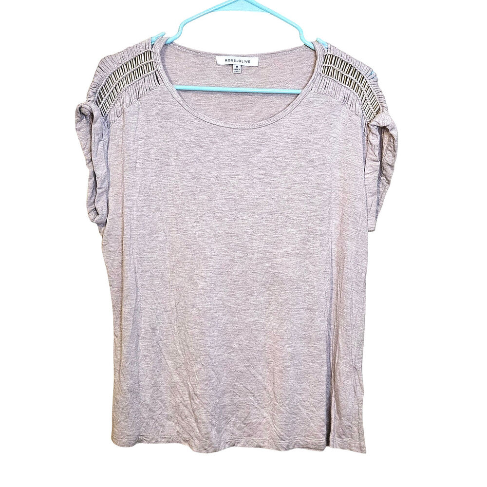 Rose + Olive Size Medium M Light Heathered Purple Pink Metal Embellished Soft